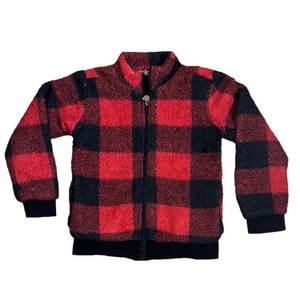 Appaman Kids 10 Buffalo Plaid Fleece Full Zip Jacket Pockets Red Black